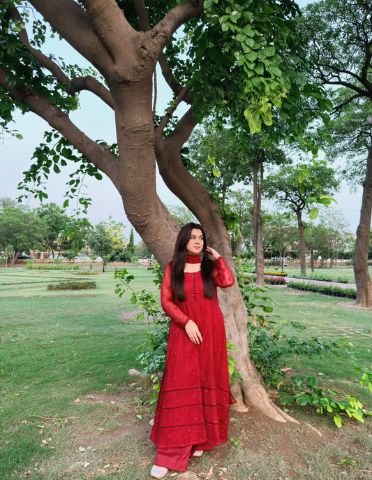 Red Anarkali-3pc